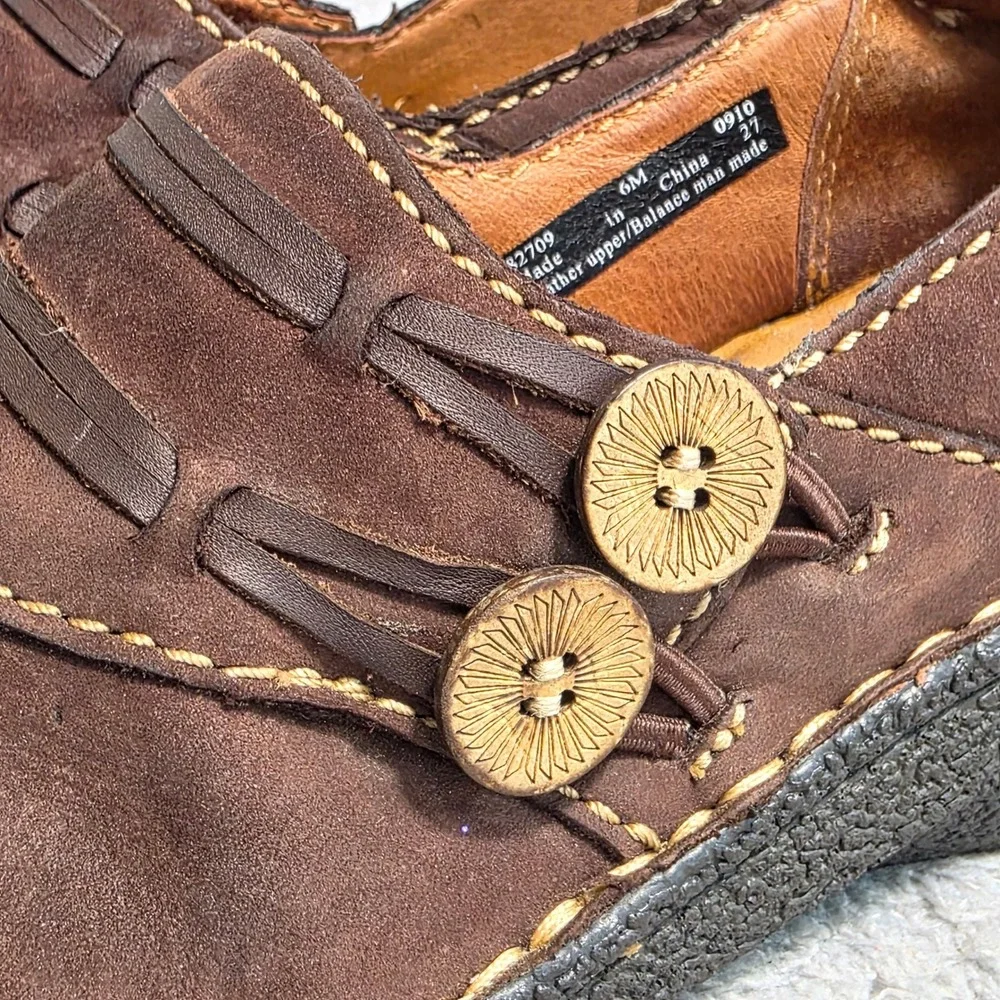 Clarks Artisan Earthy Loafers Brown Leather Button Detail Womens 6M Excellent‎